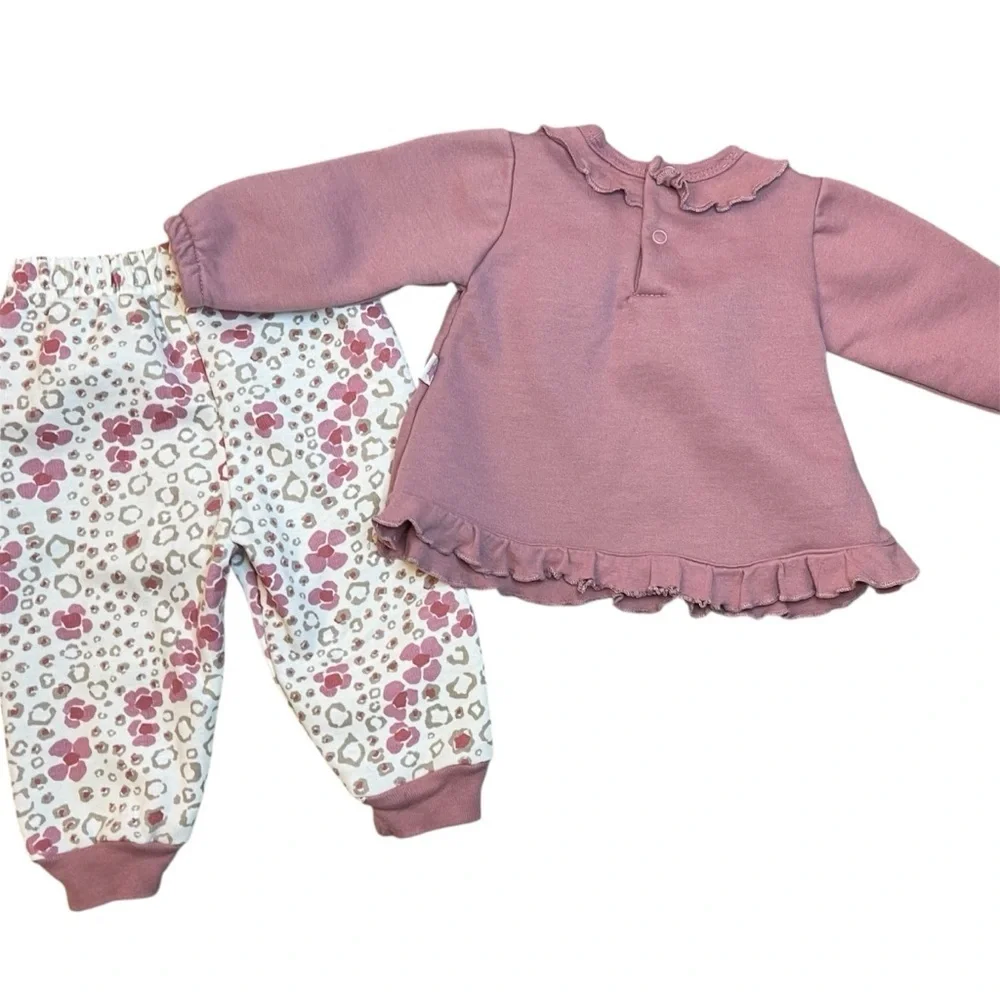 Millie & Myles 3–6M Animal Appliqué Ruffle Top & Leopard Joggers Set